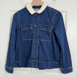 Madewell Denim Jacket Womens Small Blue Northward Cropped Army Sherpa Collar